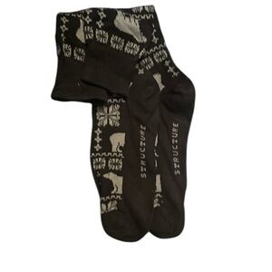 Structure Black and Cream Dress Socks with Geometric Pattern